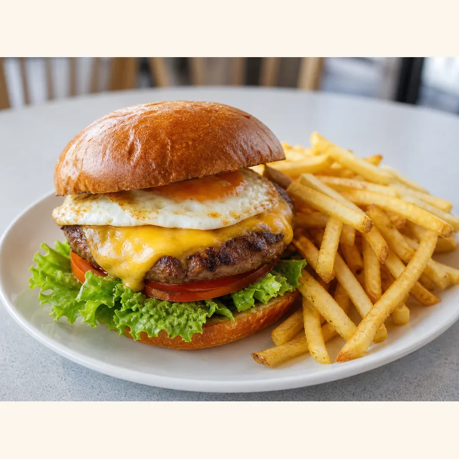 Foto von Spezialburger mit Pommes