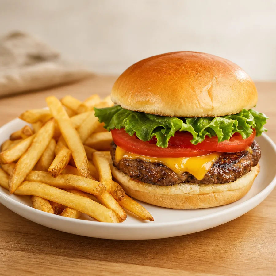 Foto von Burger mit Pommes
