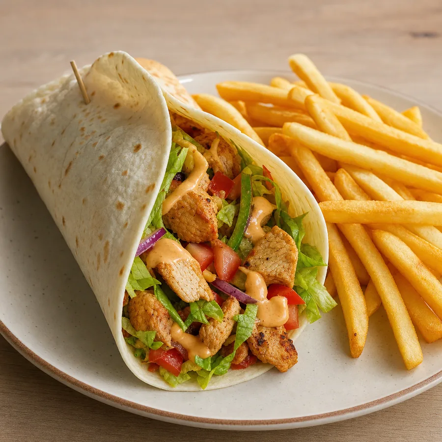 Foto von Hähnchen-Taco mit Pommes