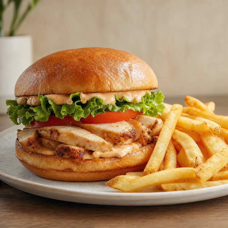 Foto von Hähnchensandwich mit Pommes