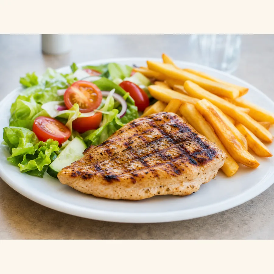Foto von Gegrilltes Hähnchen mit Pommes